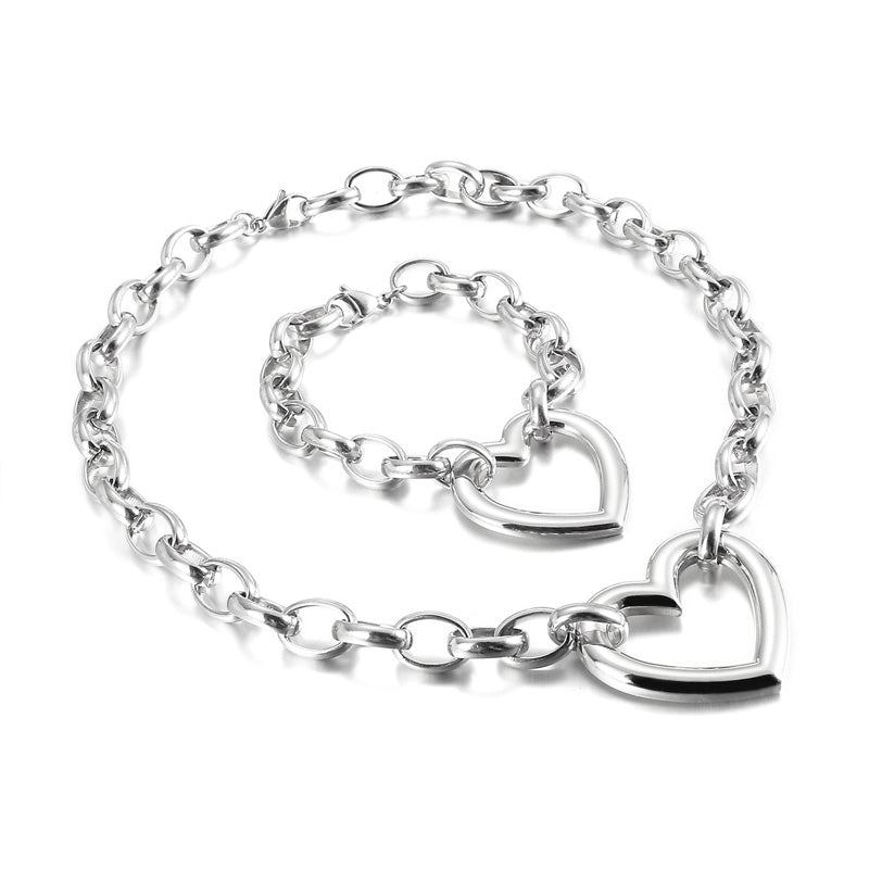 Fashion Heart Shape Stainless Steel Titanium Steel Plating Hollow Out Jewelry Set