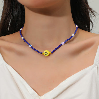 Retro Fashion Handwoven Smiley Beads Colorful Necklace