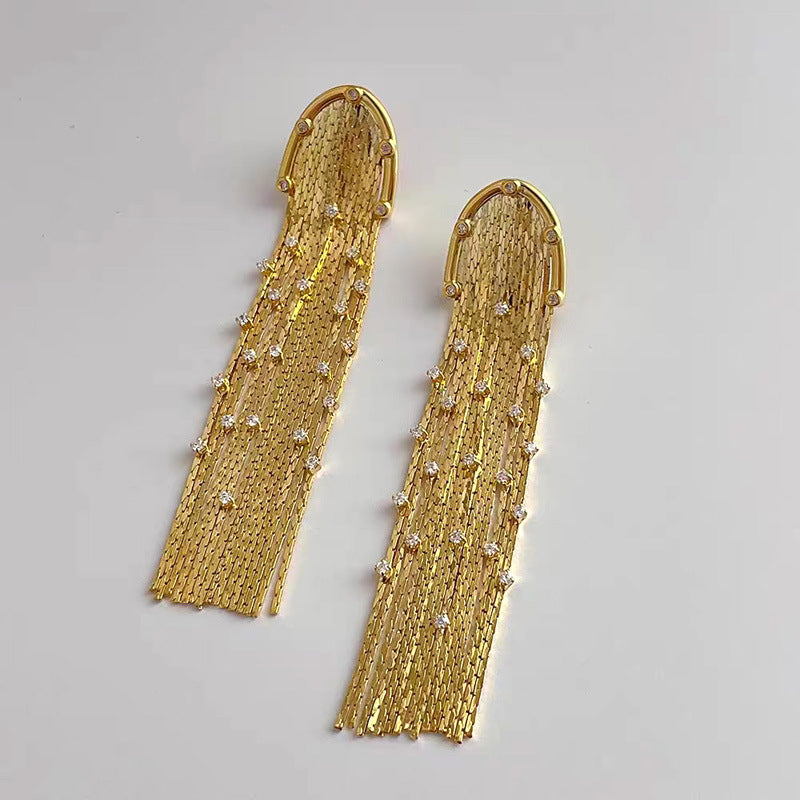 Retro Tassel Solid Color Alloy Inlay Rhinestones Women's Drop Earrings 1 Pair