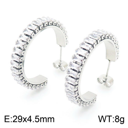 Fashion Solid Color Stainless Steel Inlay Zircon Earrings 1 Pair