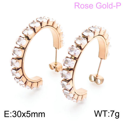 Fashion Solid Color Stainless Steel Inlay Zircon Earrings 1 Pair