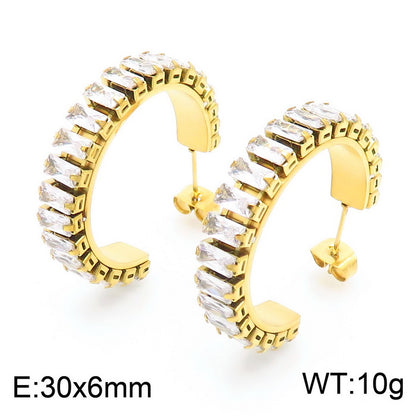 Fashion Solid Color Stainless Steel Inlay Zircon Earrings 1 Pair