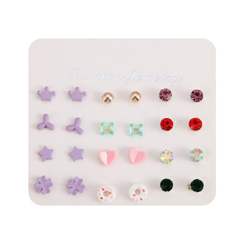 1 Set Fashion Star Heart Shape Bow Knot Alloy Glass Ear Studs