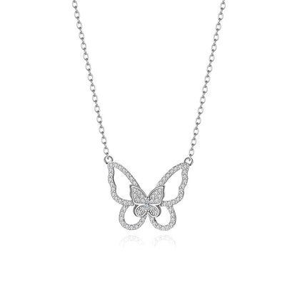 Fashion Butterfly 925 Silver Plating Artificial Rhinestones Pendant Necklace