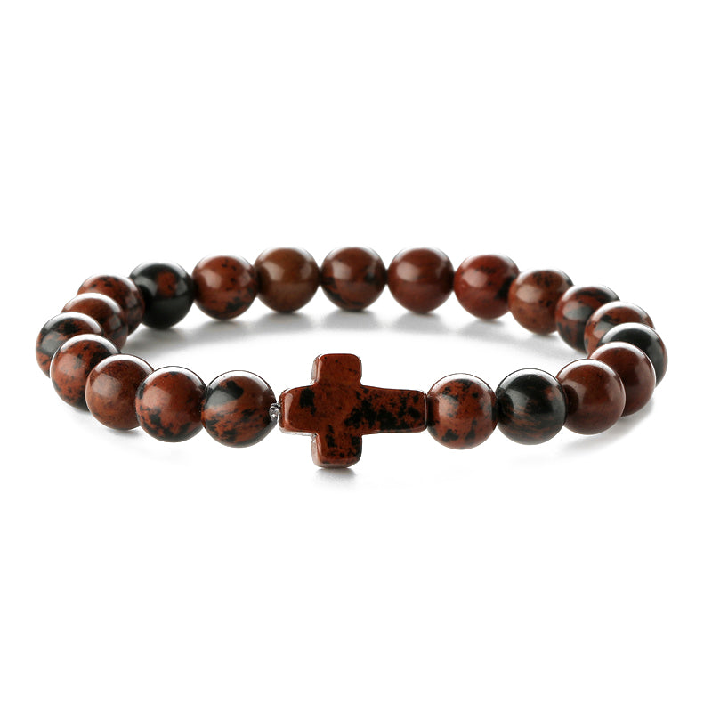 Retro Cross Round Beaded Natural Stone Bracelets