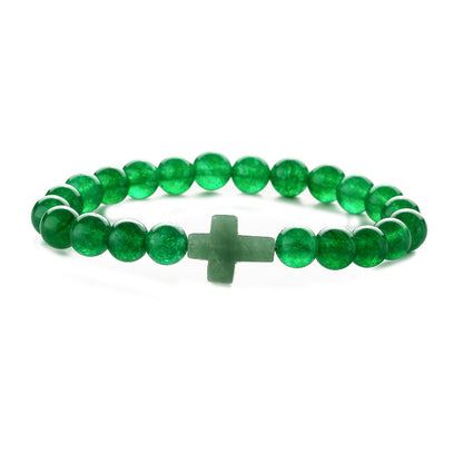 Retro Cross Round Beaded Natural Stone Bracelets