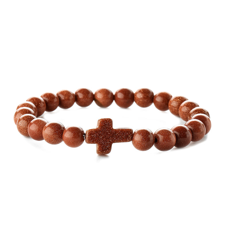 Retro Cross Beaded Natural Stone Bracelets