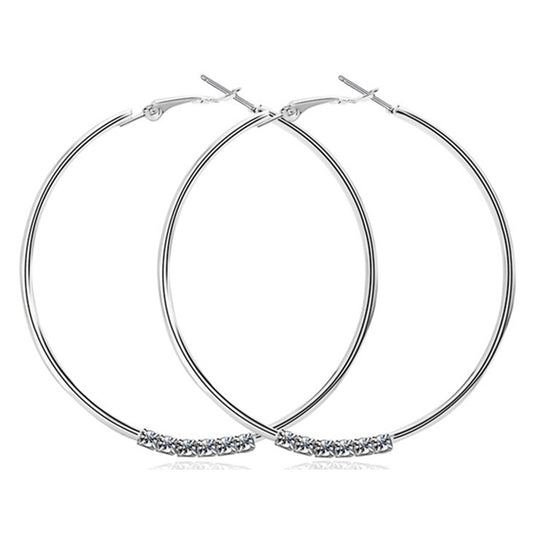 1 Pair Fashion Circle Inlay Titanium Steel Rhinestones Hoop Earrings