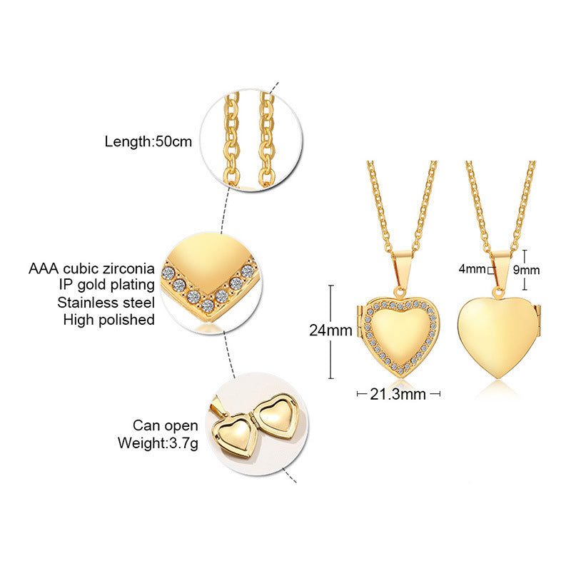 Simple Style Heart Shape Stainless Steel Plating Zircon Pendant Necklace 1 Piece