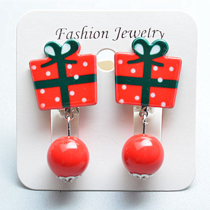 Fashion Christmas Tree Santa Claus Plastic Resin Girl's Drop Earrings Ear Clips 1 Pair