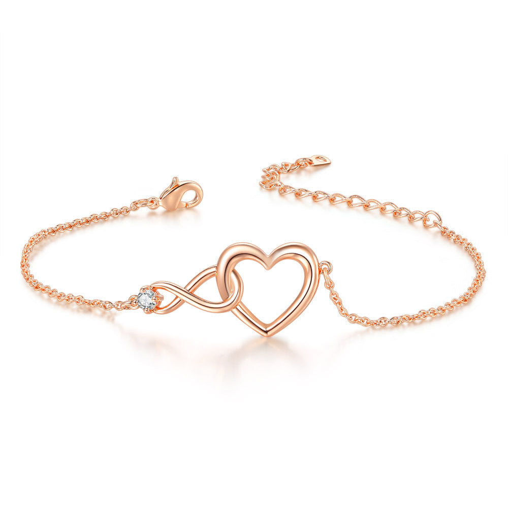 Sweet Simple Style Infinity Heart Shape Copper Inlay Zircon Bracelets Necklace