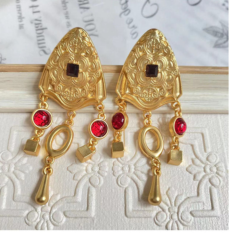 Vintage Style Geometric Alloy Plating Artificial Gemstones Women's Drop Earrings 1 Pair