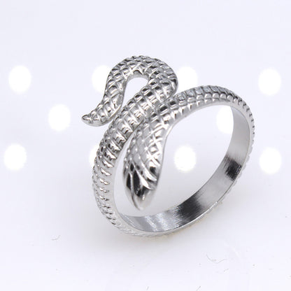 Retro Star Snake Titanium Steel Plating Open Ring 1 Piece