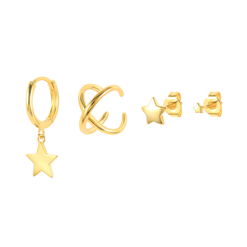 Fashion Geometric Star Moon Copper Plating Artificial Rhinestones Earrings 1 Set