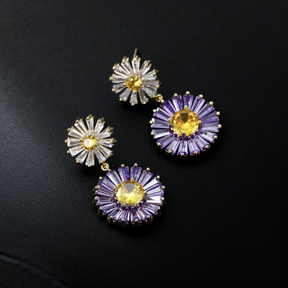 Fashion Flower Copper Inlay Zircon Ear Studs 1 Pair