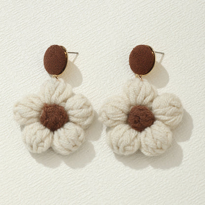 Sweet Flower Yarn Metal Women's Drop Earrings 1 Pair