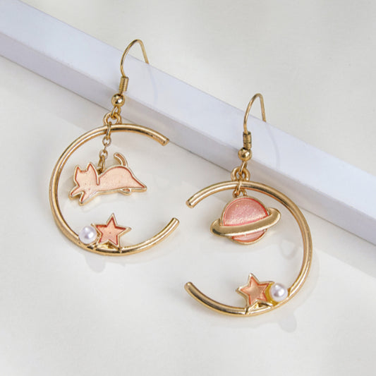 1 Pair Cute Cat Planet Plating Alloy Drop Earrings