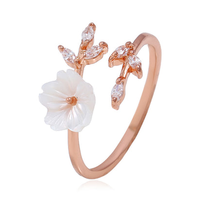 Simple Style Flower Copper Inlay Zircon Open Ring 1 Piece