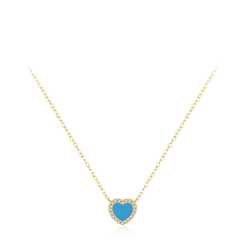 Fashion Heart Shape Silver Plating Inlay Turquoise Zircon Necklace 1 Piece