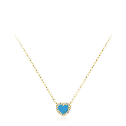 Fashion Heart Shape Silver Plating Inlay Turquoise Zircon Necklace 1 Piece