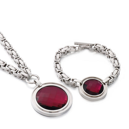 Fashion New Stainless Steel Single-piece Chain Round Multi-color Glass Stone Female Bracelet And Necklace Set