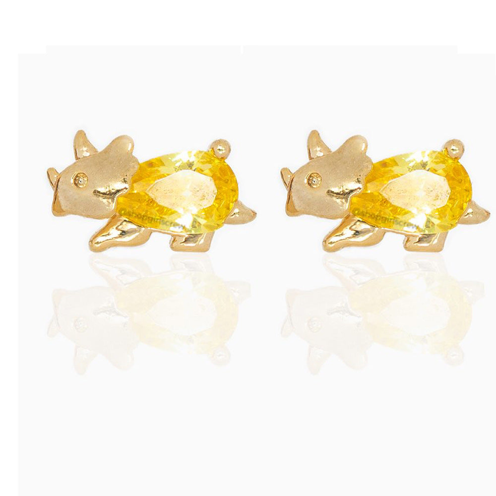 1 Pair Casual Dinosaur Copper Metal Inlay Zircon Ear Studs