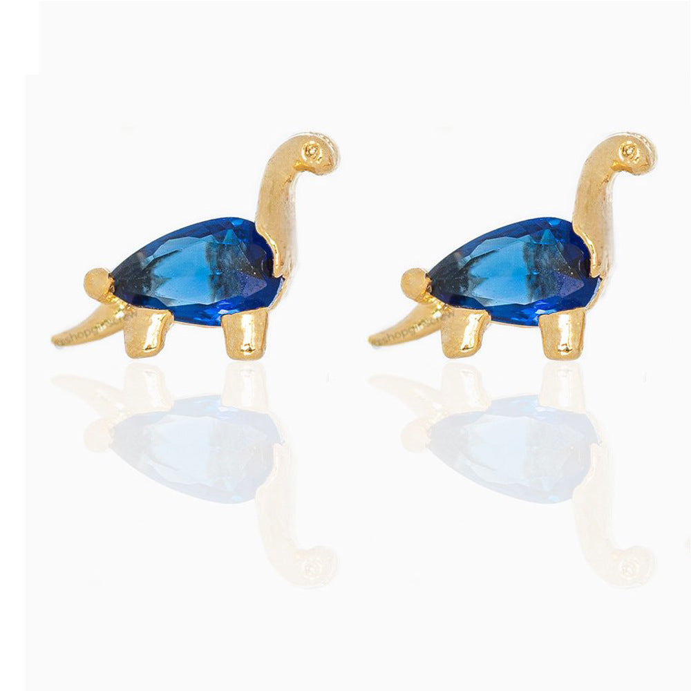 1 Pair Casual Dinosaur Copper Metal Inlay Zircon Ear Studs