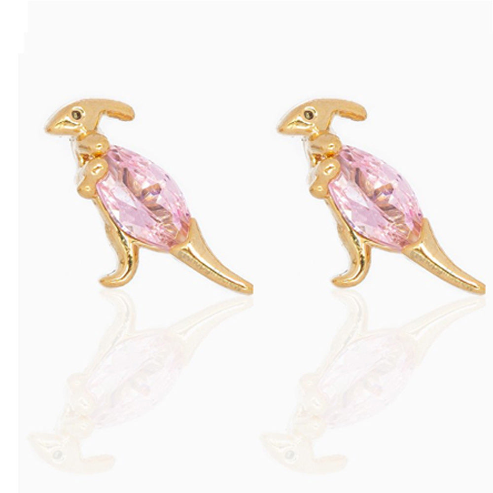 1 Pair Casual Dinosaur Copper Metal Inlay Zircon Ear Studs