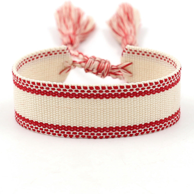 1 Piece Ethnic Style Stripe Plaid Polyester Embroidery Tassel Unisex Bracelets