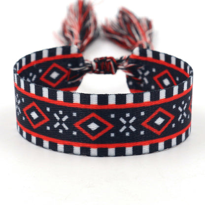 1 Piece Ethnic Style Stripe Plaid Polyester Embroidery Tassel Unisex Bracelets