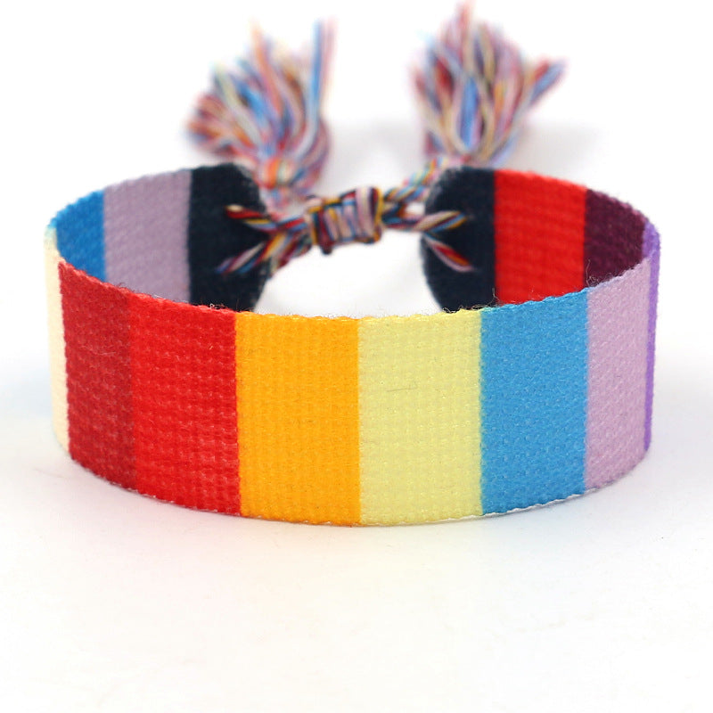 1 Piece Ethnic Style Stripe Plaid Polyester Embroidery Tassel Unisex Bracelets