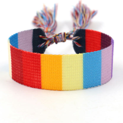 1 Piece Ethnic Style Stripe Plaid Polyester Embroidery Tassel Unisex Bracelets