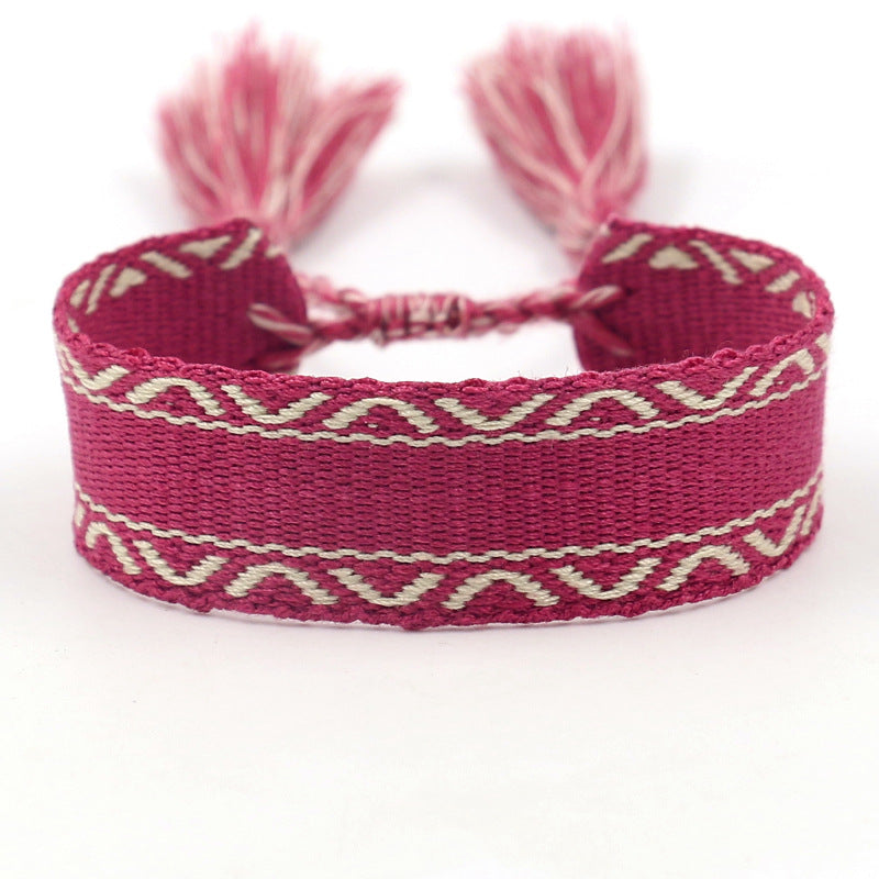 1 Piece Ethnic Style Stripe Plaid Polyester Embroidery Tassel Unisex Bracelets