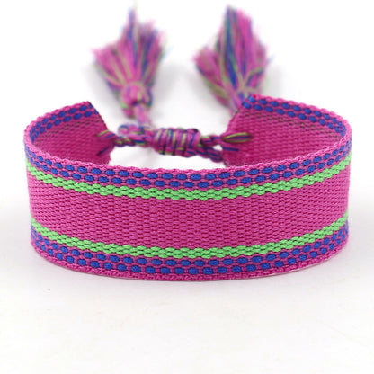 1 Piece Ethnic Style Stripe Plaid Polyester Embroidery Tassel Unisex Bracelets