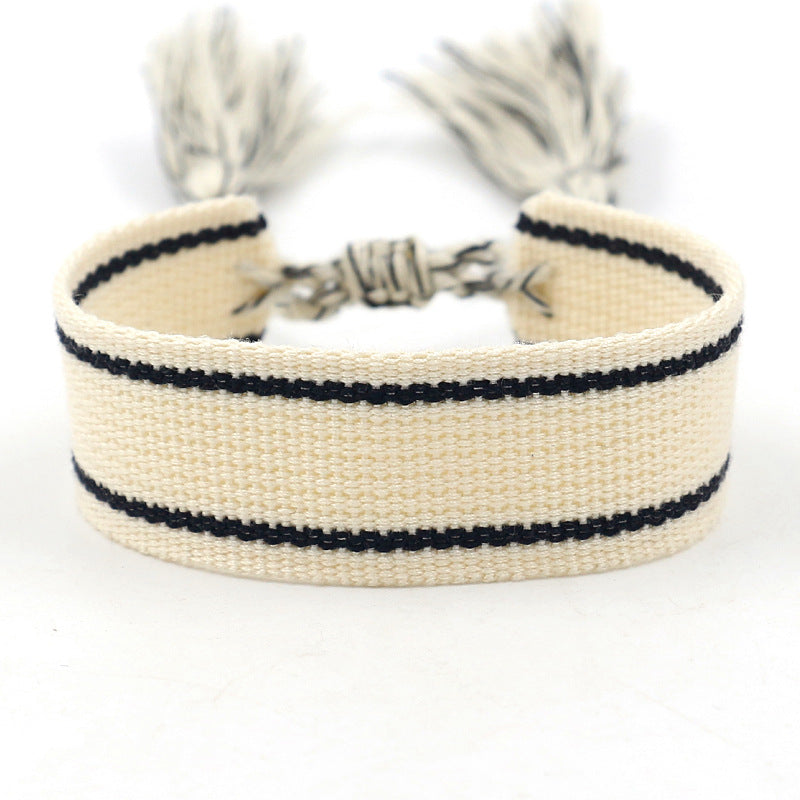 1 Piece Ethnic Style Stripe Plaid Polyester Embroidery Tassel Unisex Bracelets