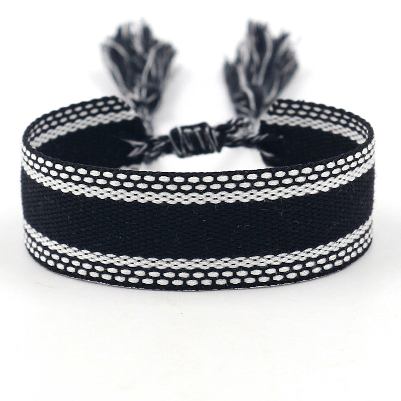 1 Piece Ethnic Style Stripe Plaid Polyester Embroidery Tassel Unisex Bracelets