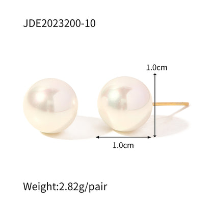 1 Pair Elegant Round Inlay 304 Stainless Steel Pearl Ear Studs