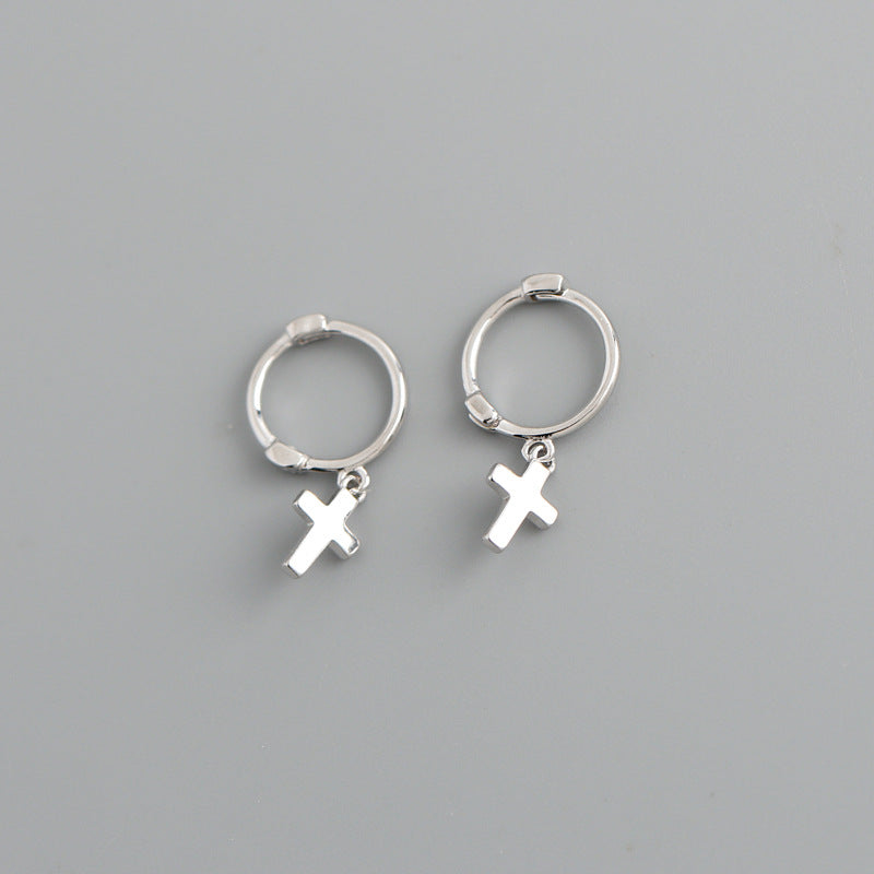 Simple Style Cross Sterling Silver Cross Earrings