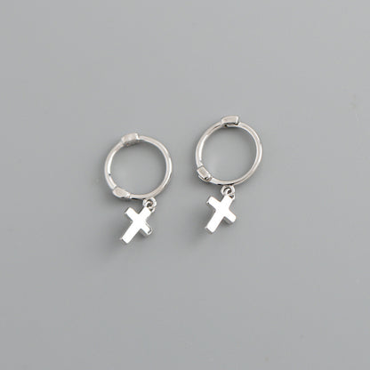 Simple Style Cross Sterling Silver Cross Earrings