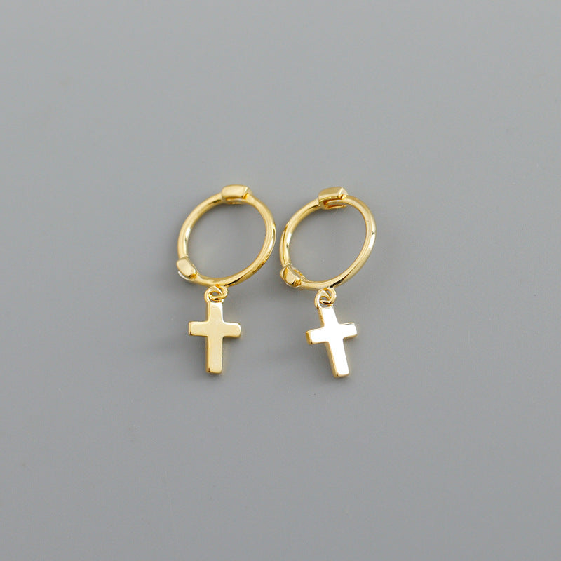 Simple Style Cross Sterling Silver Cross Earrings