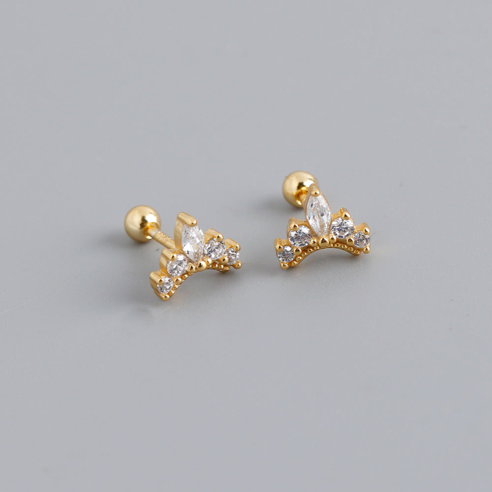 Fashion Crown Sterling Silver Inlay Zircon Ear Studs 1 Pair