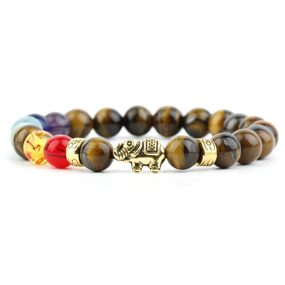 Retro Elephant Alloy Agate Beaded Bracelets