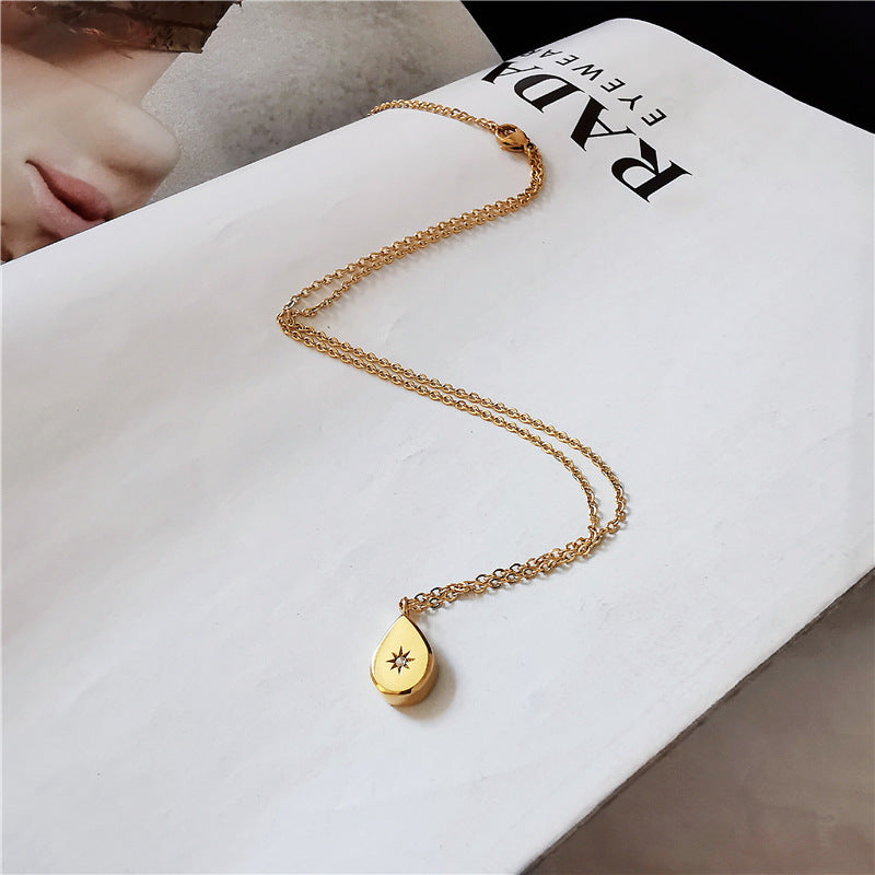 Fashion Water Droplets Shell Titanium Steel Gold Plated Pendant Necklace