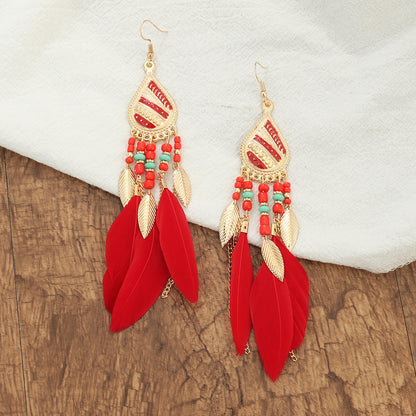 Vintage Style Feather Feather Metal Beaded Women's Drop Earrings 1 Pair