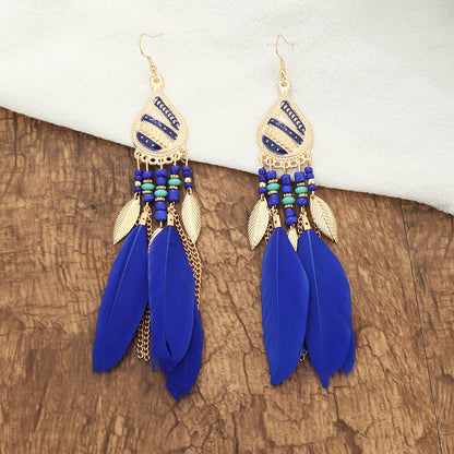 Vintage Style Feather Feather Metal Beaded Women's Drop Earrings 1 Pair