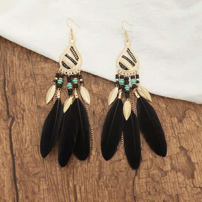 Vintage Style Feather Feather Metal Beaded Women's Drop Earrings 1 Pair