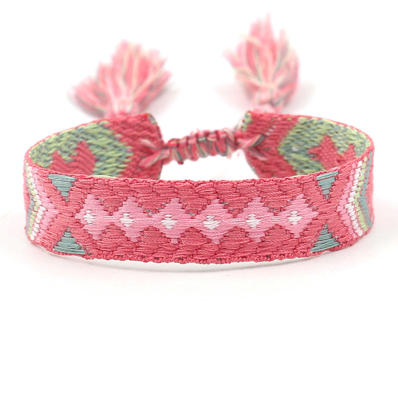 1 Piece Ethnic Style Stripe Plaid Polyester Embroidery Tassel Unisex Bracelets