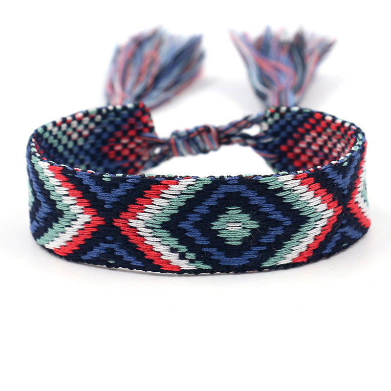 1 Piece Ethnic Style Stripe Plaid Polyester Embroidery Tassel Unisex Bracelets