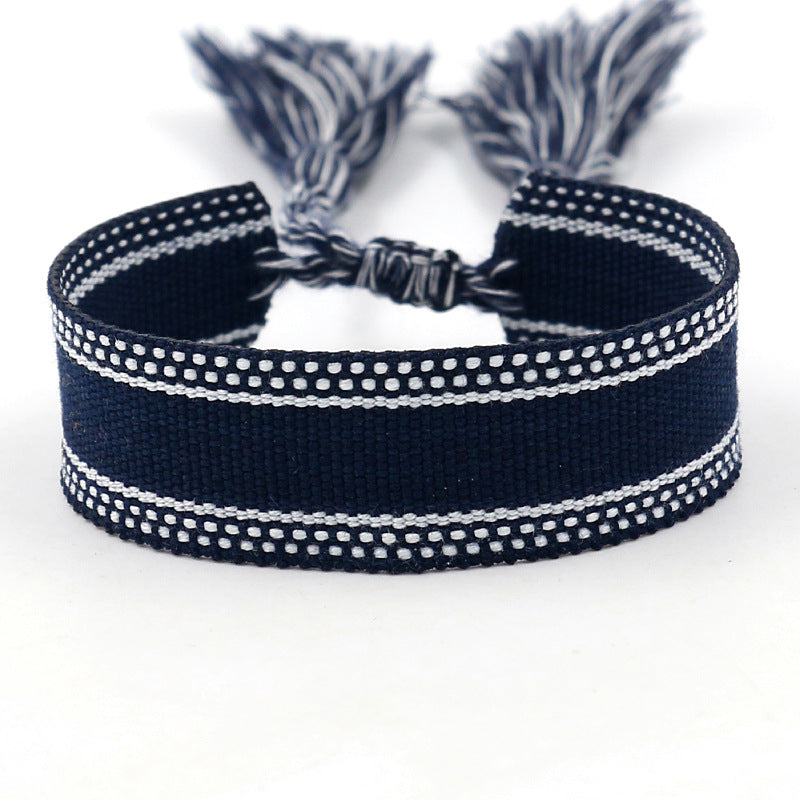 1 Piece Ethnic Style Stripe Plaid Polyester Embroidery Tassel Unisex Bracelets