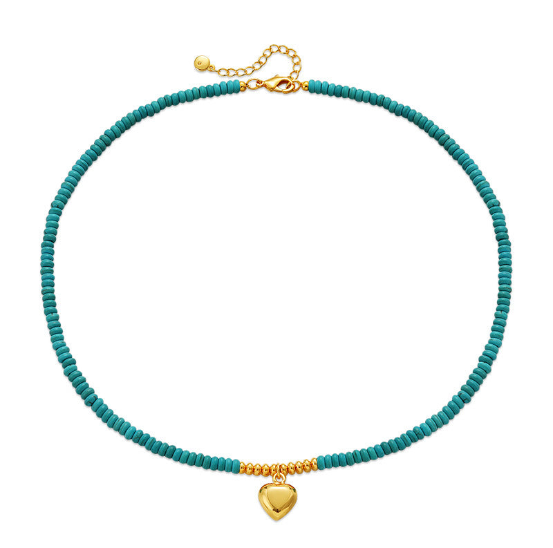 1 Piece Ethnic Style Heart Shape Turquoise Copper Plating Necklace